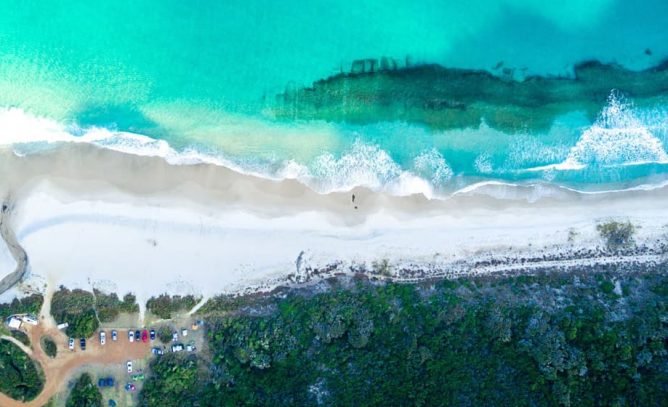 Drone shot of beach and sand