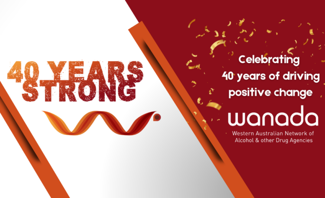 WANADA 40th Anniversary banner. White, orange and dark red with white text.