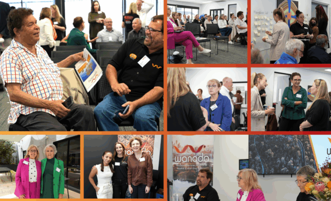 Photo collage from WANADA’s 2025 Annual General Meeting and Sector Forum showing attendees chatting, laughing, and engaging. Also includes a photo of WANADA CEO Jill Rundle conducting the AGM alongside Chair Sue Budalich and Treasurer Andrew Amor