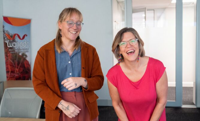 Naomi Carter and Fleur Wilson share a laugh