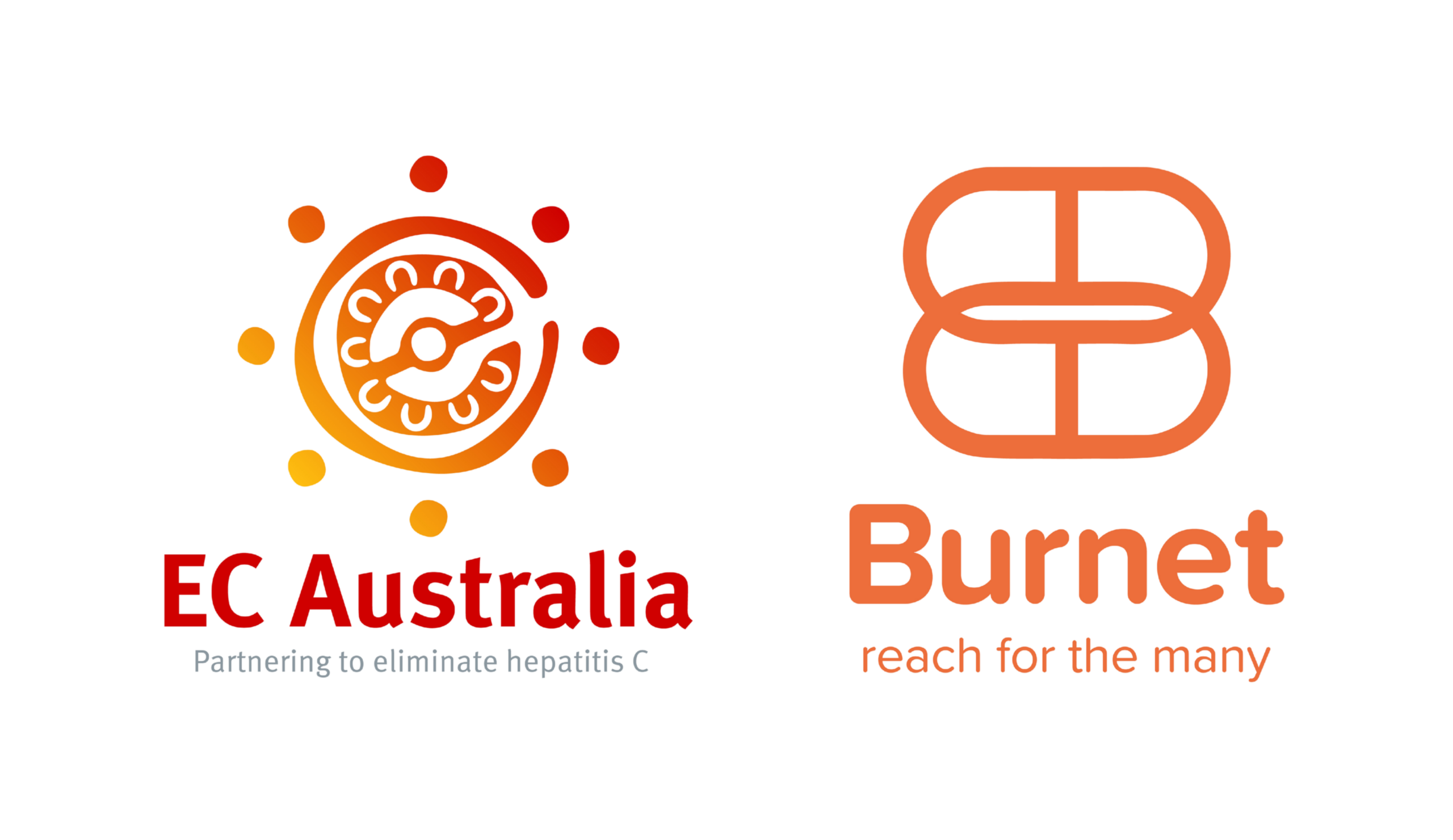 EC Australia & Burnet Institute Logo Reading under EC Australia "Partenering to eliminate hepatitis C" and under Burnet "reach for the many"