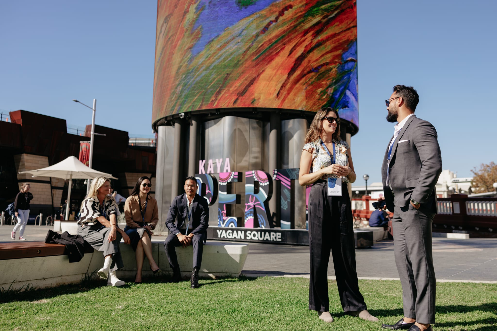 Photo of people at Yagan Square, Boorloo/Perth. We can read Kaya Perth.