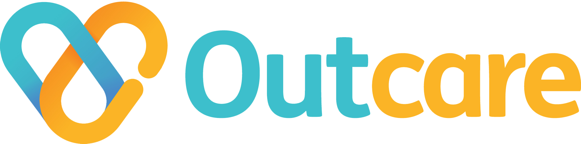 Outcare logo. Colours are Turqoise and Yellow