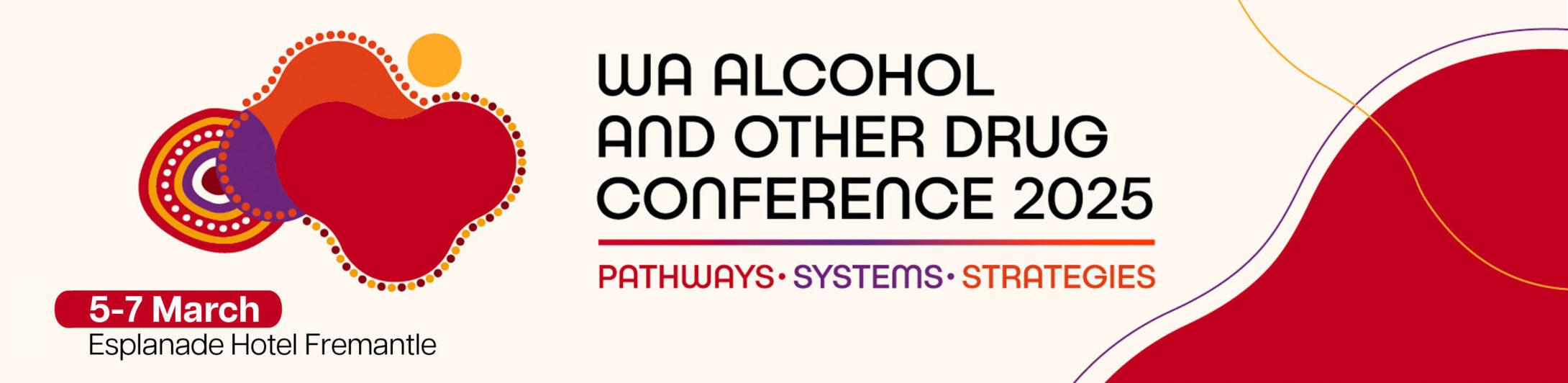 WA Alcohol and Other Drug Conference Logo and banner - 5 to 7 March 2025 at the Esplanade Hotel in Fremantle.